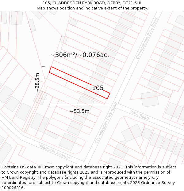 105, CHADDESDEN PARK ROAD, DERBY, DE21 6HL: Plot and title map