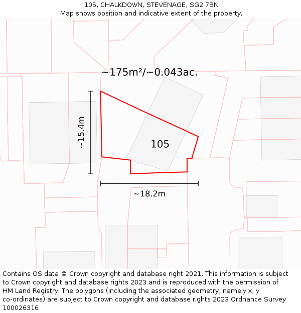 105, CHALKDOWN, STEVENAGE, SG2 7BN: Plot and title map