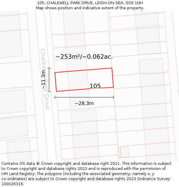 105, CHALKWELL PARK DRIVE, LEIGH-ON-SEA, SS9 1NH: Plot and title map
