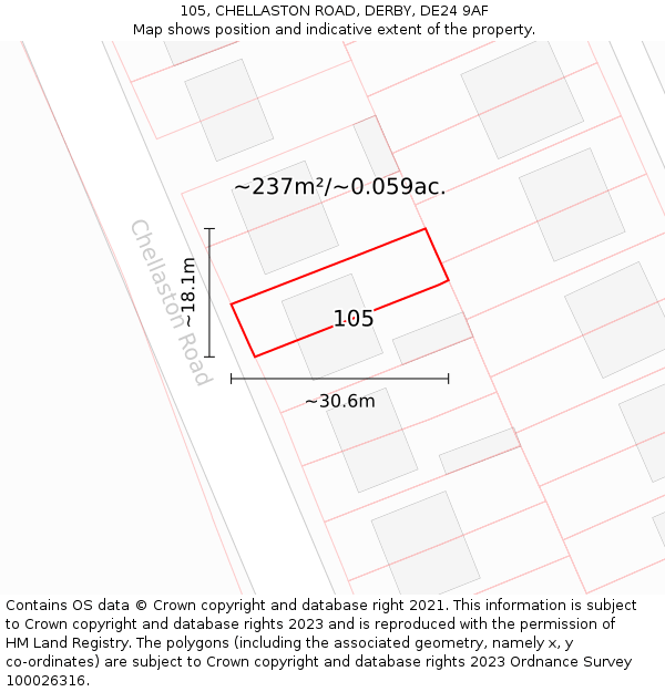 105, CHELLASTON ROAD, DERBY, DE24 9AF: Plot and title map