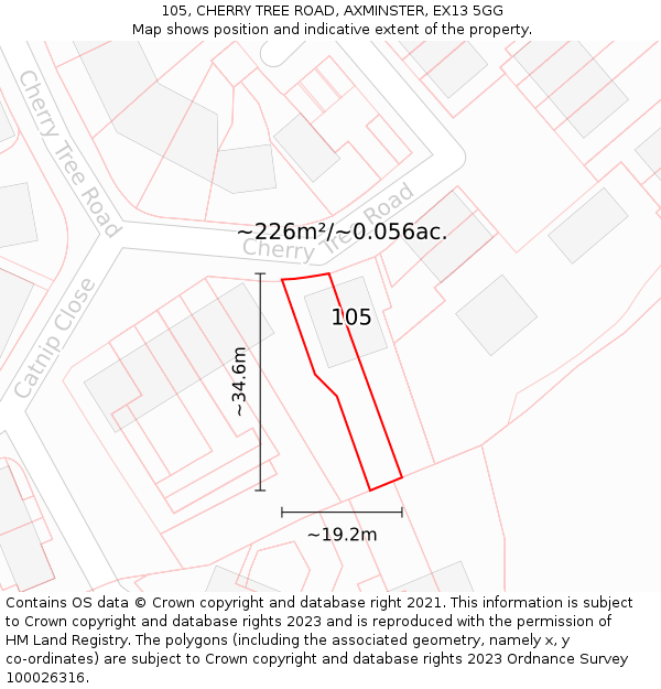 105, CHERRY TREE ROAD, AXMINSTER, EX13 5GG: Plot and title map