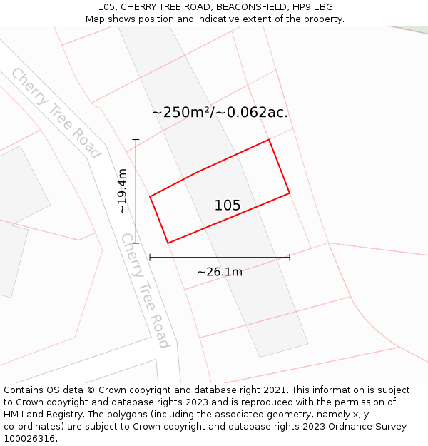 105, CHERRY TREE ROAD, BEACONSFIELD, HP9 1BG: Plot and title map