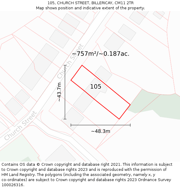 105, CHURCH STREET, BILLERICAY, CM11 2TR: Plot and title map