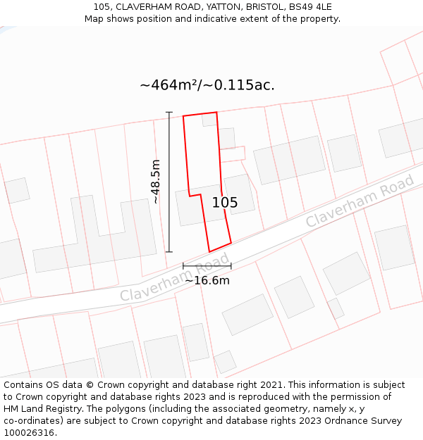 105, CLAVERHAM ROAD, YATTON, BRISTOL, BS49 4LE: Plot and title map