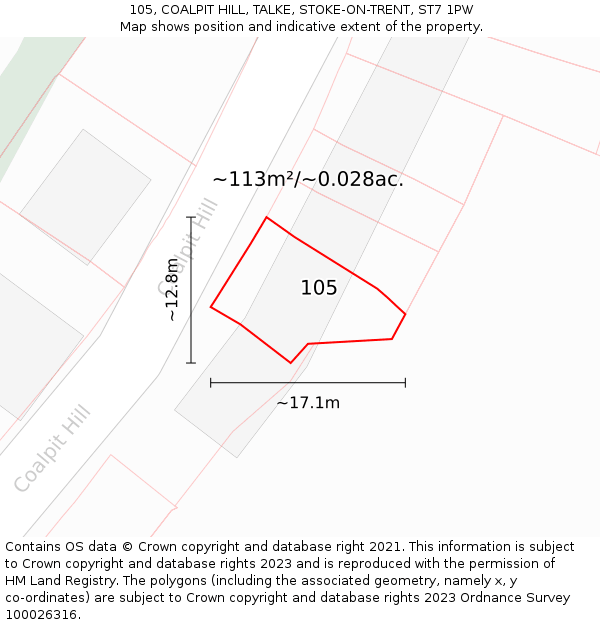 105, COALPIT HILL, TALKE, STOKE-ON-TRENT, ST7 1PW: Plot and title map
