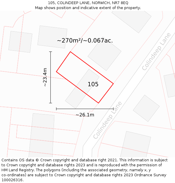 105, COLINDEEP LANE, NORWICH, NR7 8EQ: Plot and title map