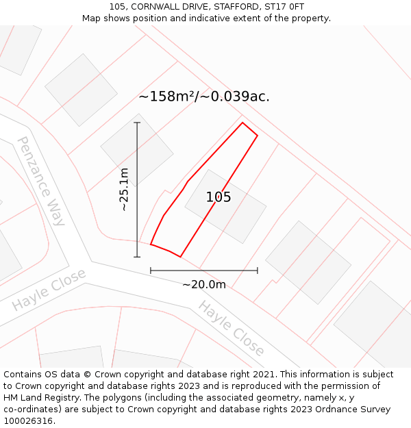 105, CORNWALL DRIVE, STAFFORD, ST17 0FT: Plot and title map