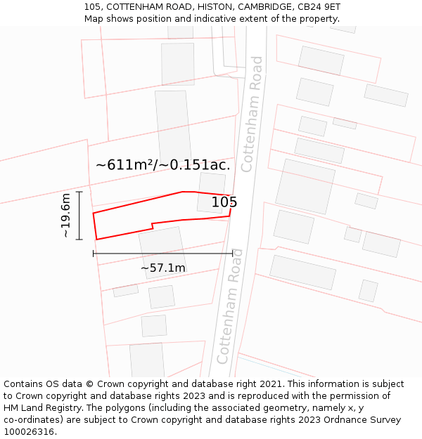 105, COTTENHAM ROAD, HISTON, CAMBRIDGE, CB24 9ET: Plot and title map