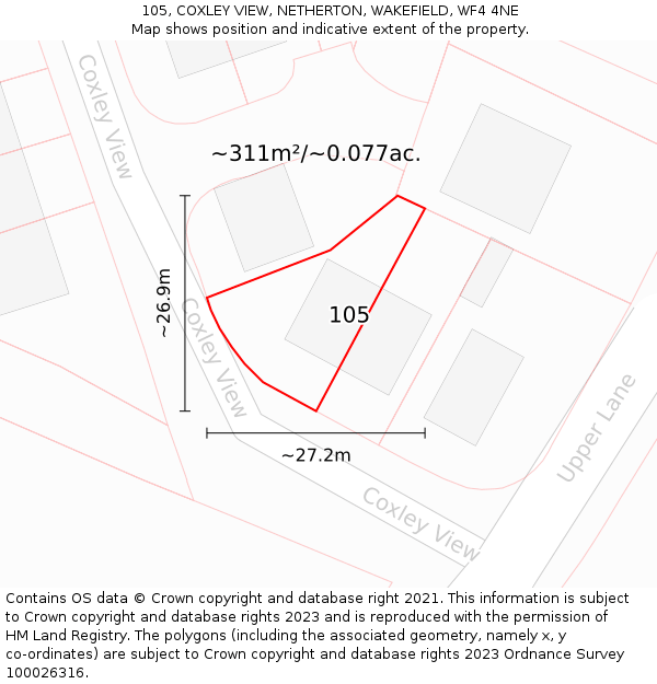 105, COXLEY VIEW, NETHERTON, WAKEFIELD, WF4 4NE: Plot and title map