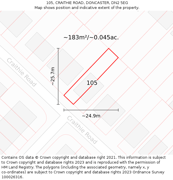 105, CRAITHIE ROAD, DONCASTER, DN2 5EG: Plot and title map