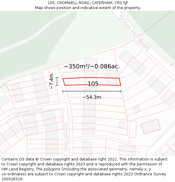105, CROMWELL ROAD, CATERHAM, CR3 5JF: Plot and title map