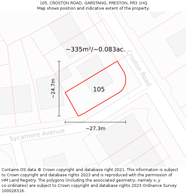 105, CROSTON ROAD, GARSTANG, PRESTON, PR3 1HQ: Plot and title map