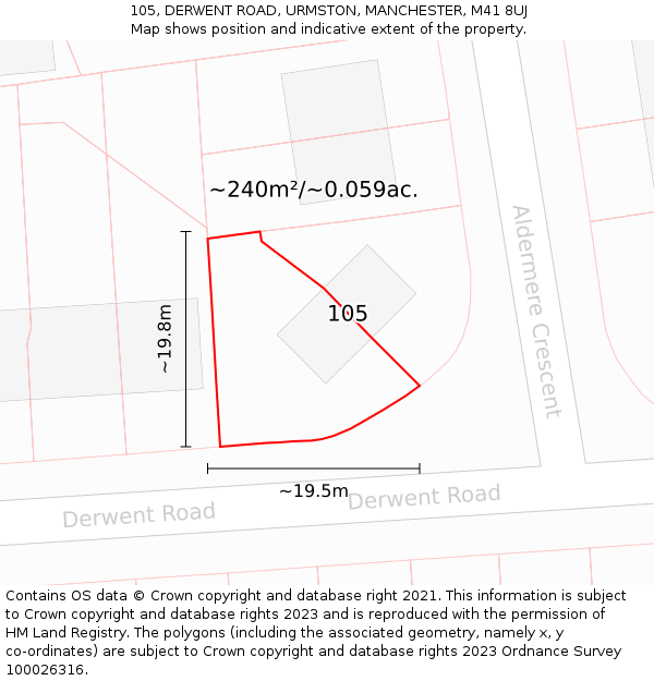 105, DERWENT ROAD, URMSTON, MANCHESTER, M41 8UJ: Plot and title map