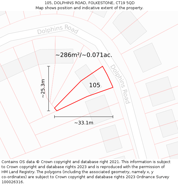 105, DOLPHINS ROAD, FOLKESTONE, CT19 5QD: Plot and title map