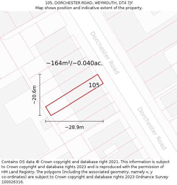 105, DORCHESTER ROAD, WEYMOUTH, DT4 7JY: Plot and title map