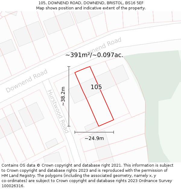 105, DOWNEND ROAD, DOWNEND, BRISTOL, BS16 5EF: Plot and title map