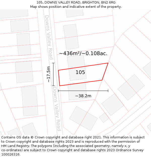 105, DOWNS VALLEY ROAD, BRIGHTON, BN2 6RG: Plot and title map
