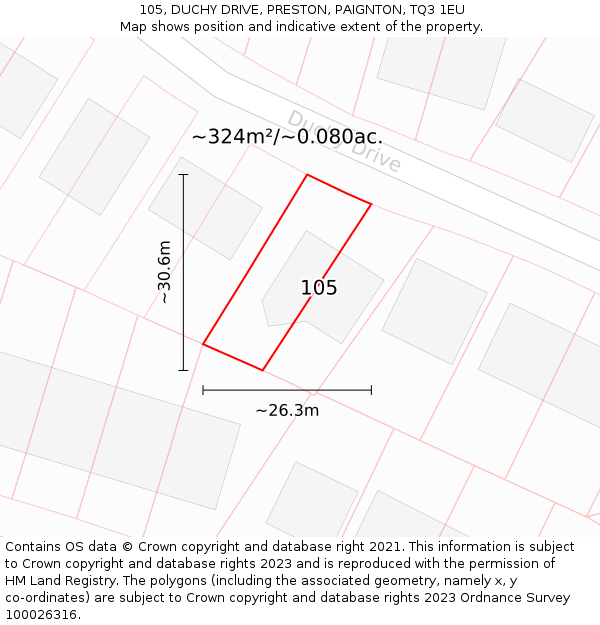105, DUCHY DRIVE, PRESTON, PAIGNTON, TQ3 1EU: Plot and title map