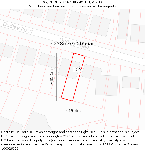 105, DUDLEY ROAD, PLYMOUTH, PL7 1RZ: Plot and title map