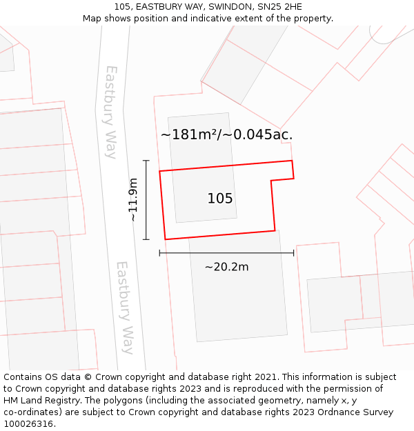 105, EASTBURY WAY, SWINDON, SN25 2HE: Plot and title map