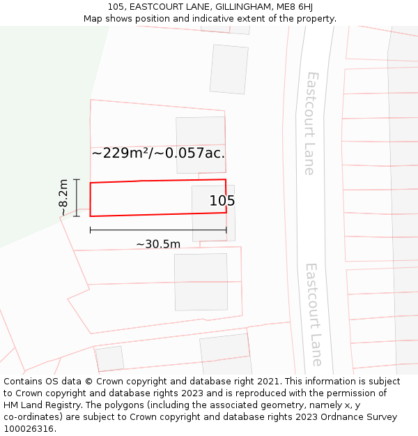 105, EASTCOURT LANE, GILLINGHAM, ME8 6HJ: Plot and title map