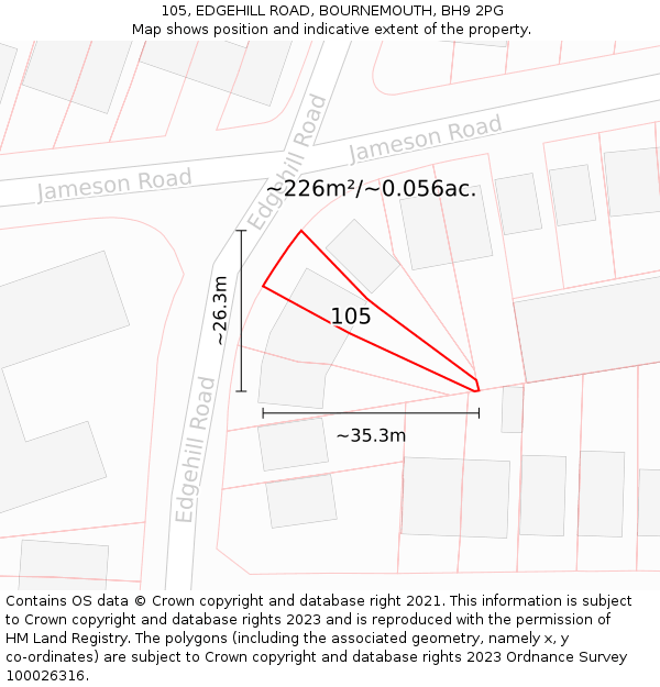 105, EDGEHILL ROAD, BOURNEMOUTH, BH9 2PG: Plot and title map