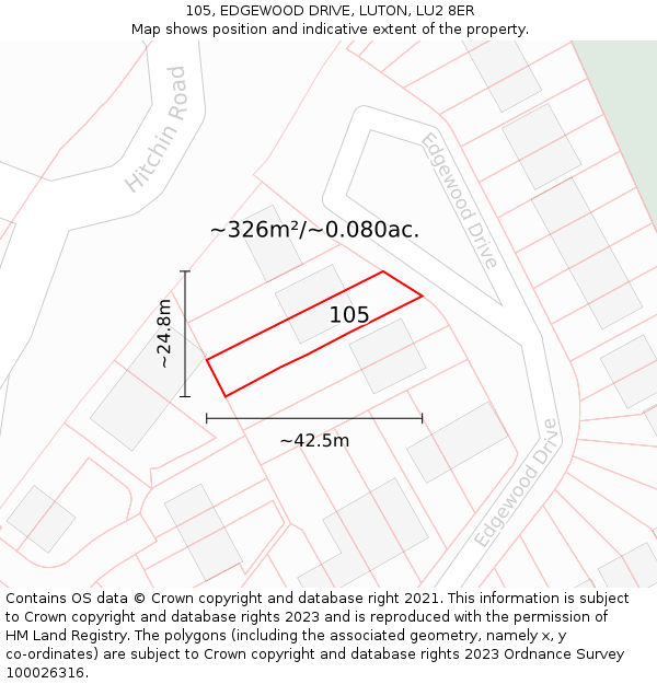 105, EDGEWOOD DRIVE, LUTON, LU2 8ER: Plot and title map
