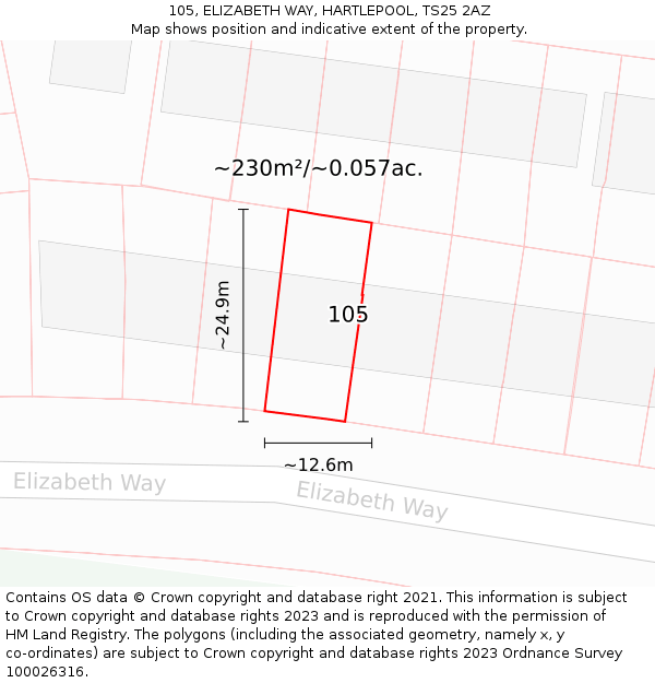 105, ELIZABETH WAY, HARTLEPOOL, TS25 2AZ: Plot and title map