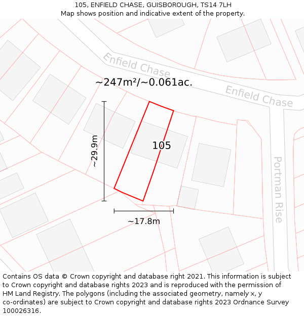 105, ENFIELD CHASE, GUISBOROUGH, TS14 7LH: Plot and title map