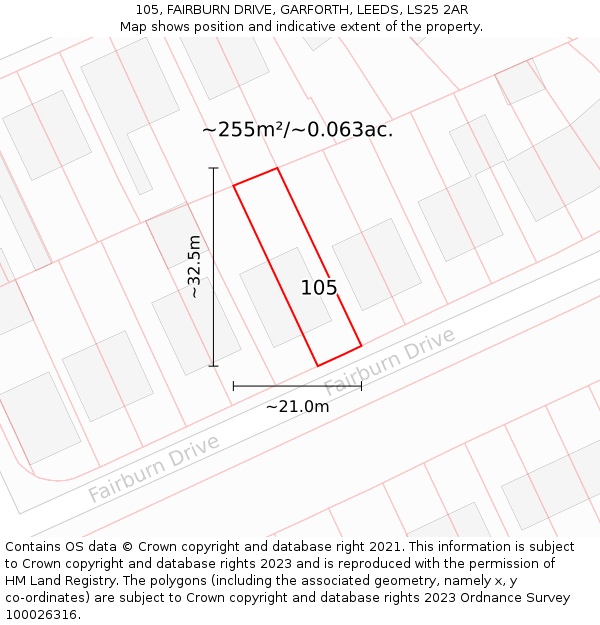 105, FAIRBURN DRIVE, GARFORTH, LEEDS, LS25 2AR: Plot and title map