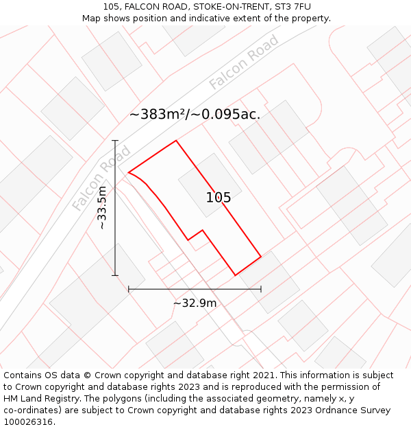 105, FALCON ROAD, STOKE-ON-TRENT, ST3 7FU: Plot and title map