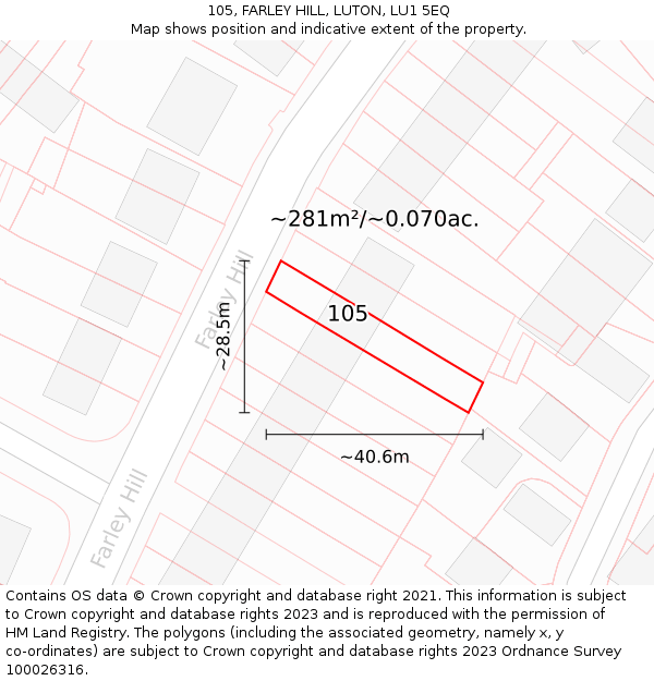 105, FARLEY HILL, LUTON, LU1 5EQ: Plot and title map