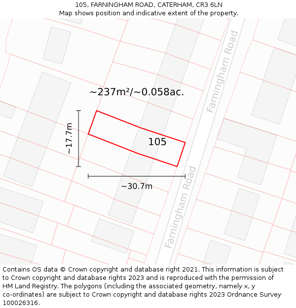 105, FARNINGHAM ROAD, CATERHAM, CR3 6LN: Plot and title map