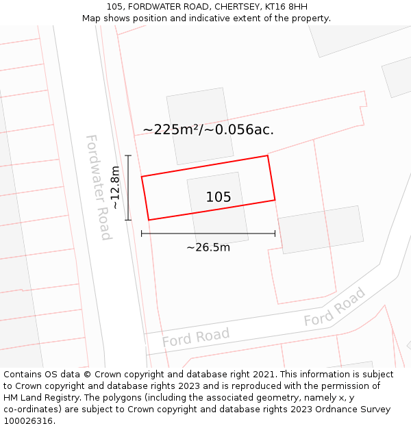 105, FORDWATER ROAD, CHERTSEY, KT16 8HH: Plot and title map