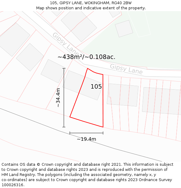 105, GIPSY LANE, WOKINGHAM, RG40 2BW: Plot and title map
