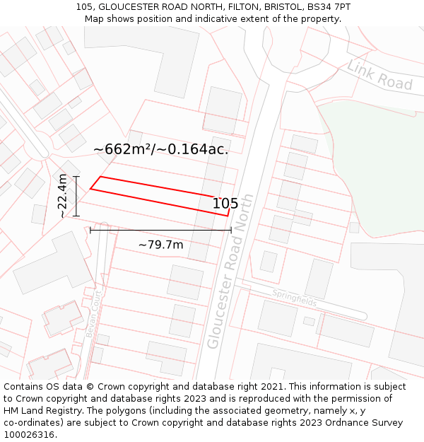 105, GLOUCESTER ROAD NORTH, FILTON, BRISTOL, BS34 7PT: Plot and title map
