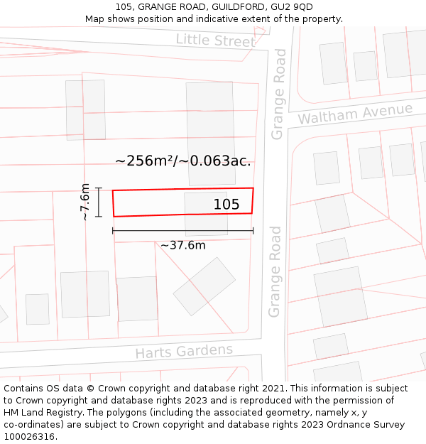 105, GRANGE ROAD, GUILDFORD, GU2 9QD: Plot and title map