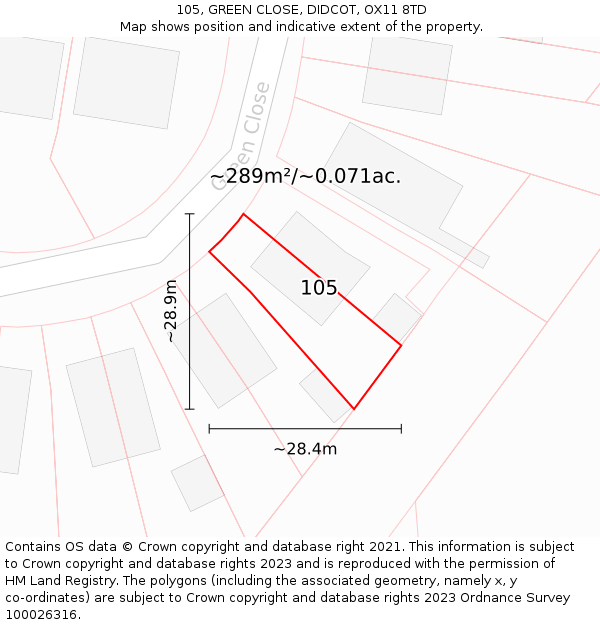 105, GREEN CLOSE, DIDCOT, OX11 8TD: Plot and title map