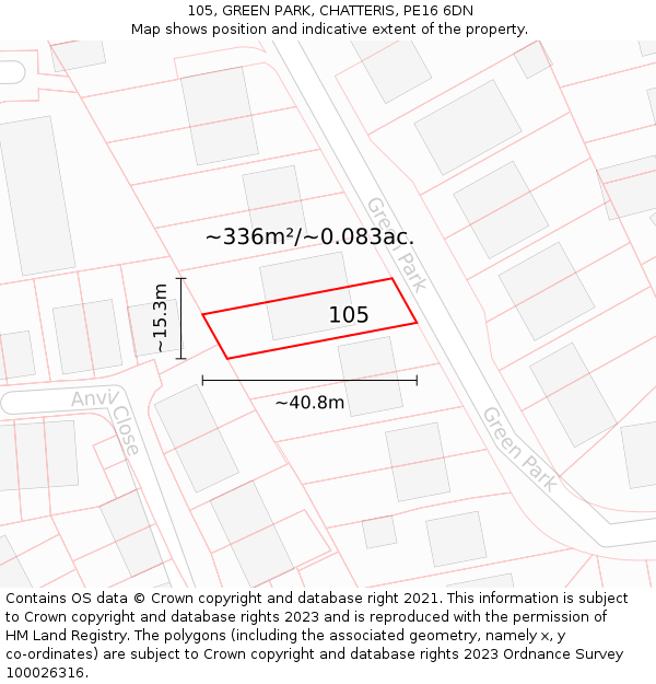 105, GREEN PARK, CHATTERIS, PE16 6DN: Plot and title map