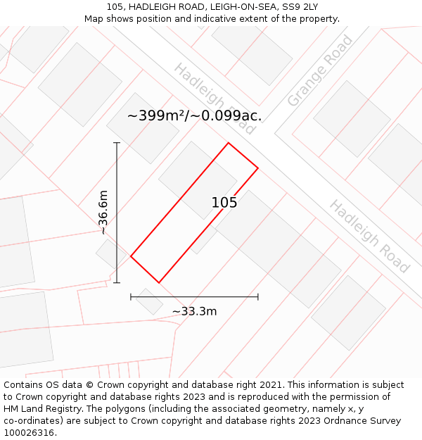 105, HADLEIGH ROAD, LEIGH-ON-SEA, SS9 2LY: Plot and title map