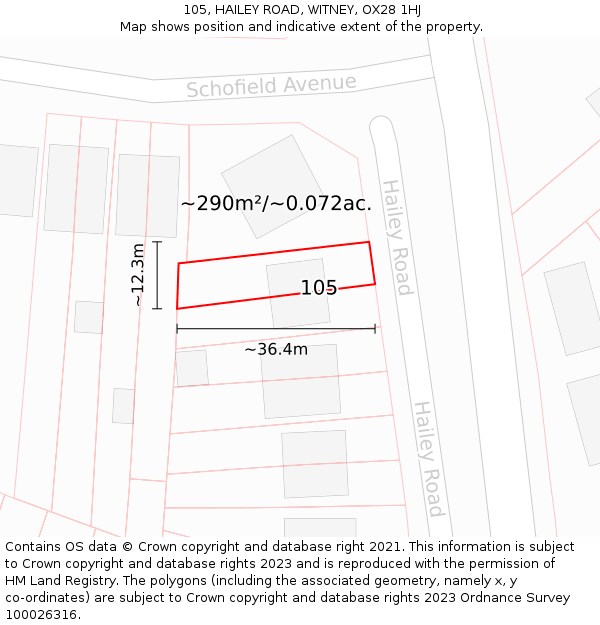 105, HAILEY ROAD, WITNEY, OX28 1HJ: Plot and title map