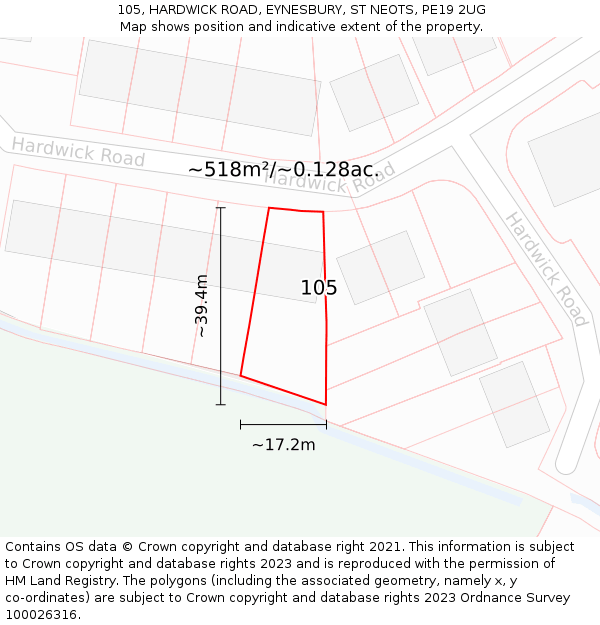 105, HARDWICK ROAD, EYNESBURY, ST NEOTS, PE19 2UG: Plot and title map