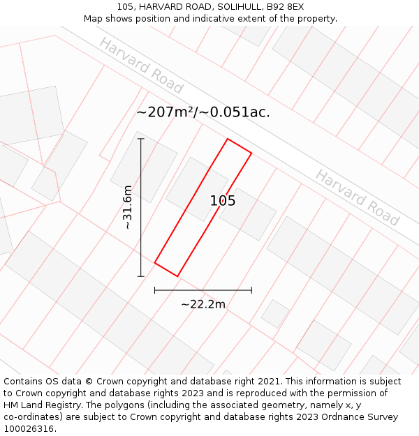 105, HARVARD ROAD, SOLIHULL, B92 8EX: Plot and title map
