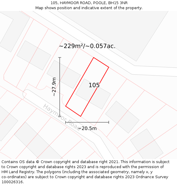 105, HAYMOOR ROAD, POOLE, BH15 3NR: Plot and title map