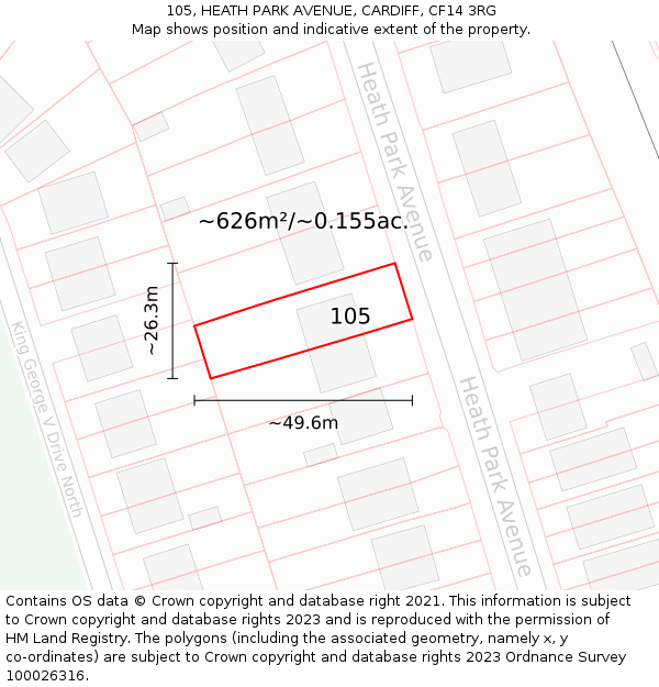 105, HEATH PARK AVENUE, CARDIFF, CF14 3RG: Plot and title map