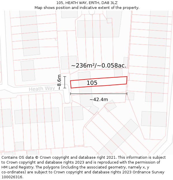 105, HEATH WAY, ERITH, DA8 3LZ: Plot and title map