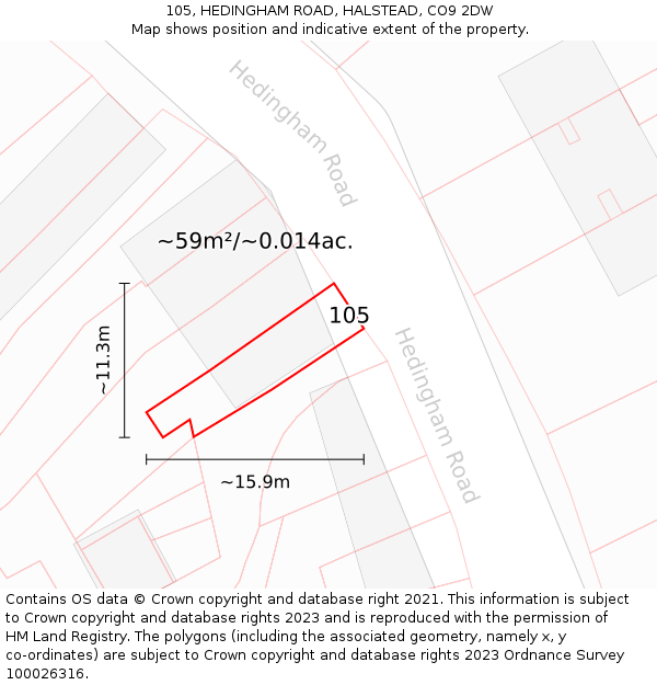 105, HEDINGHAM ROAD, HALSTEAD, CO9 2DW: Plot and title map