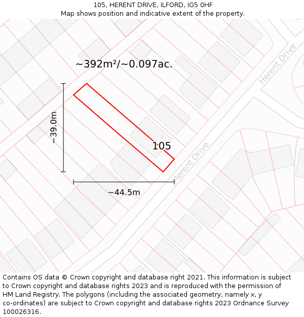 105, HERENT DRIVE, ILFORD, IG5 0HF: Plot and title map