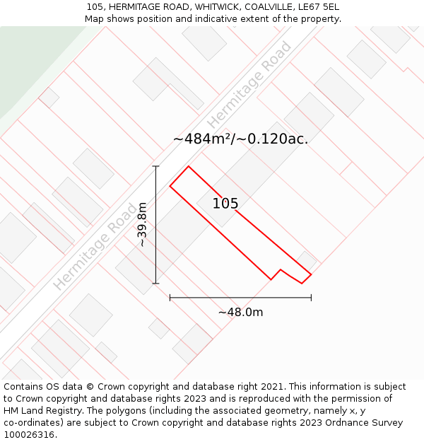 105, HERMITAGE ROAD, WHITWICK, COALVILLE, LE67 5EL: Plot and title map