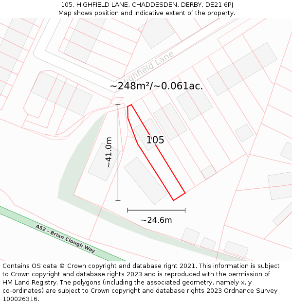 105, HIGHFIELD LANE, CHADDESDEN, DERBY, DE21 6PJ: Plot and title map